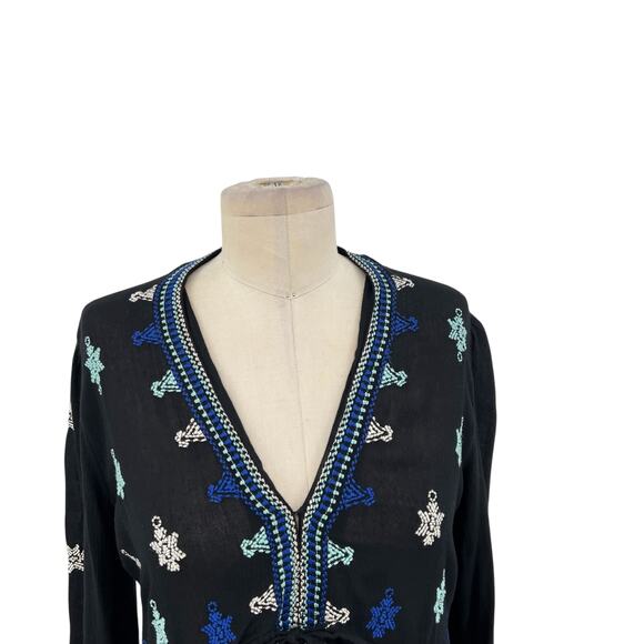 Free People Star Gazer Dress Embroidered Drawstring Blue Black Size Size XS - Picture 4 of 12